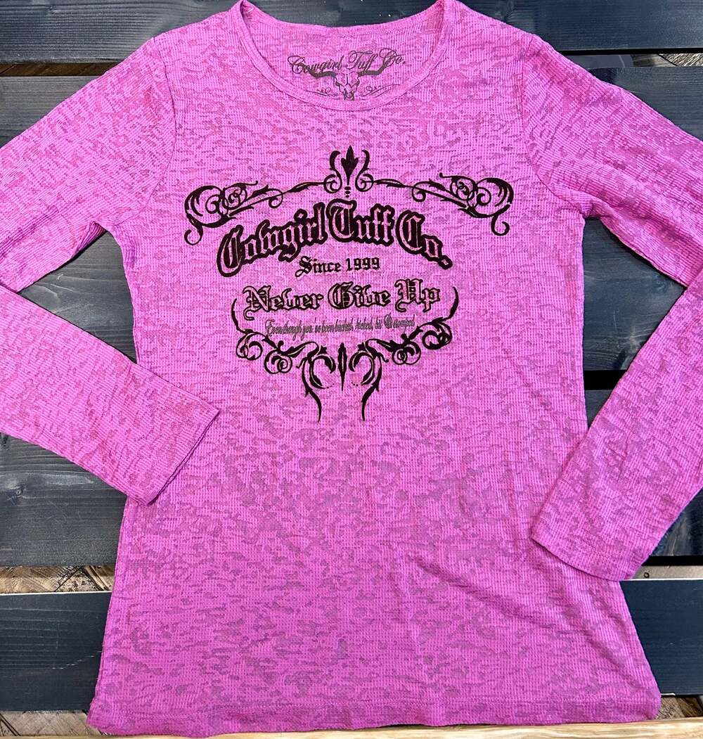 Cowgirl Tuff Co. Never Give Up Graphic Thermal Long Sleeve Shirt